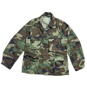 Vintage US Army Jacket Mens Medium Regular Woodland Camo BDU Field Coat‎ 80s